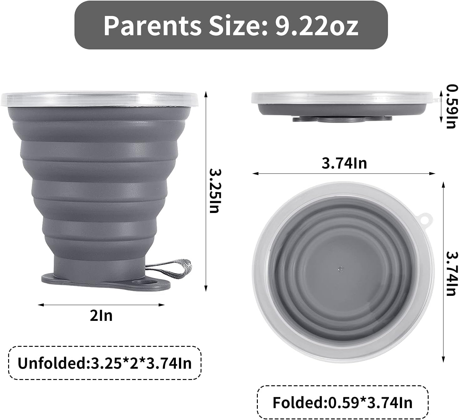 Silicone Collapsible Travel Cup - Silicone Folding Camping Cup with Lids - Expandable Drinking Cup Set - Portable, Graduated [9.22Oz]