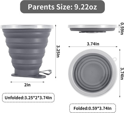 Silicone Collapsible Travel Cup - Silicone Folding Camping Cup with Lids - Expandable Drinking Cup Set - Portable, Graduated [9.22Oz]