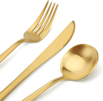 Matte Gold Silverware Set,  30-Piece Stainless Steel Satin Finish Flatware Set Service for 6, Kitchen Utensil Set, Tableware Cutlery Set for Home and Restaurant…
