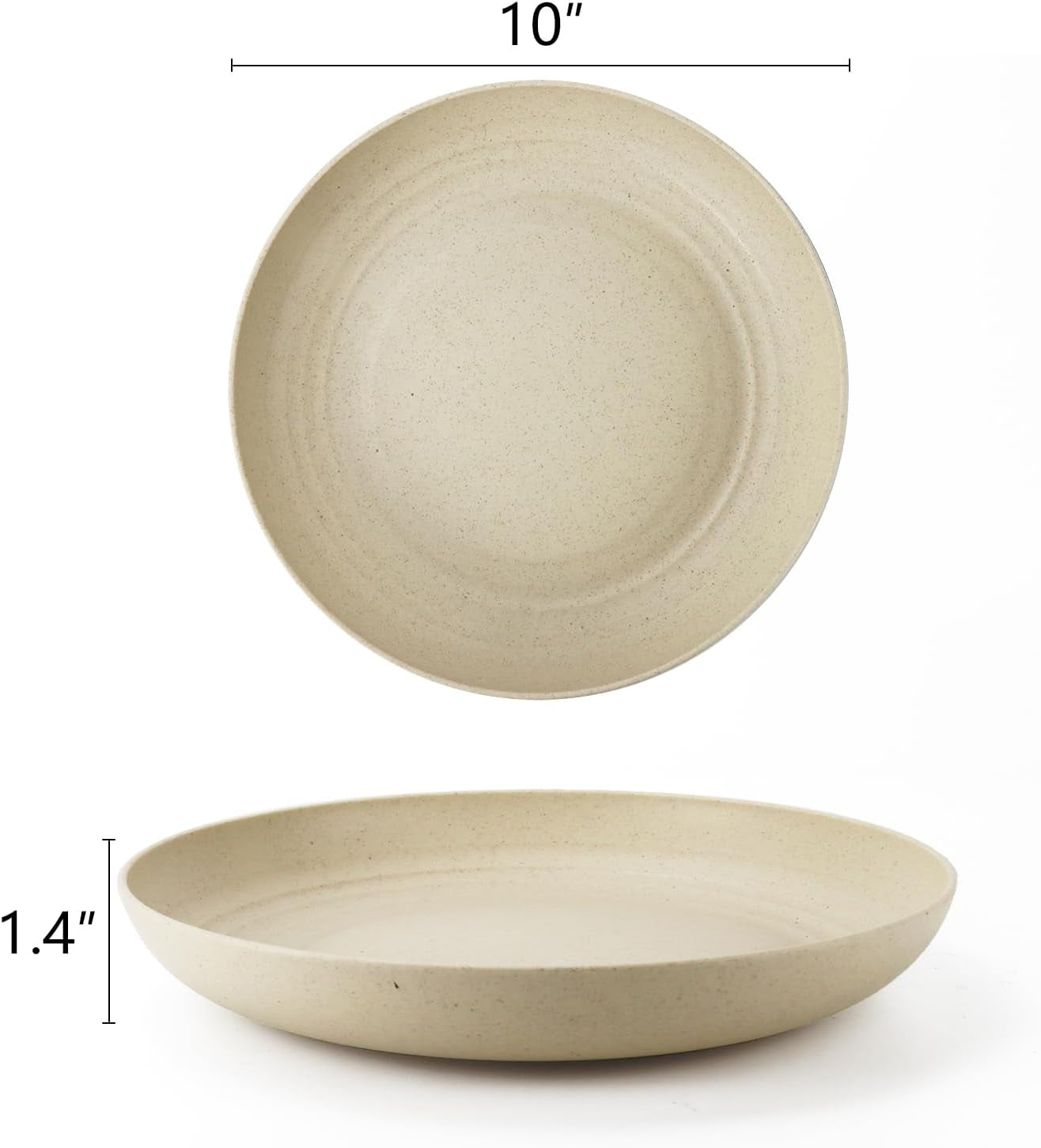 Deep Dinnerware Set of 12 - Eco-Friendly Wheat Straw Plates, Microwave and Dishwasher Safe, Unbreakable for Kids (Beige, 10 Inch)