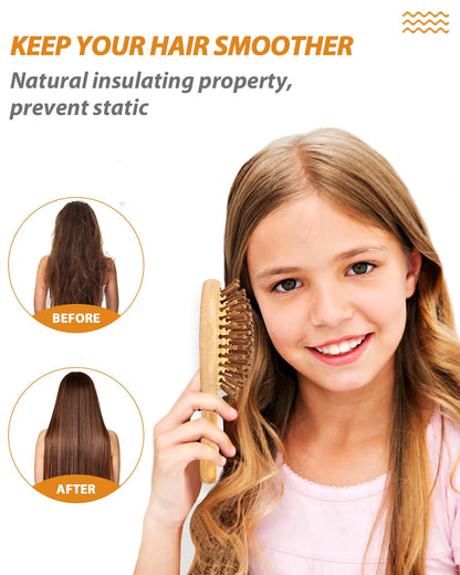 Pack of 2 Hair Brush with Natural Boar Bristles, Massages Scalp Anti-Static Hair Detangle for All Types, Lightweight(Mini)