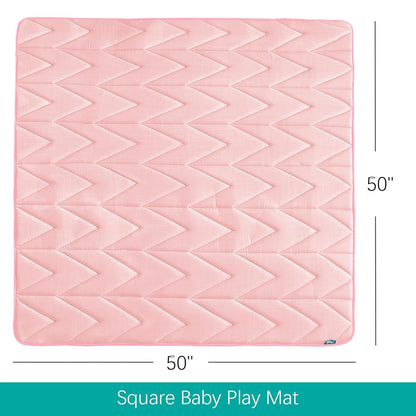 Foam Play Mat 50×50 for Baby Girls, Muslin Kids Play Mat Fits for Dripex & Suposeu Playpen, One-Piece Crawling Mat for Baby & Toddler to Play on Floor, Non Slip, Pink