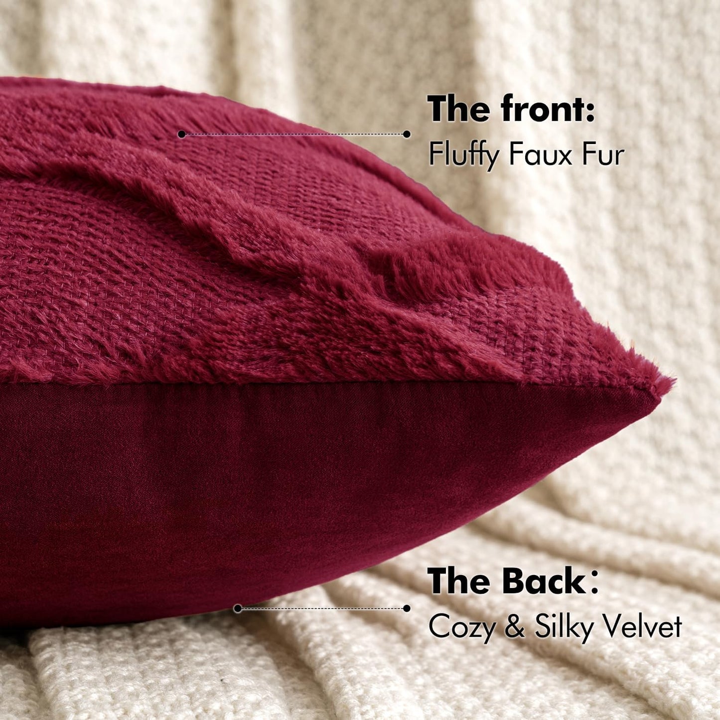 Christmas Decorative Throw Pillow Covers Burgundy 18X18 Inch Set of 2, Winter Soft Plush Faux Wool Couch Cushion Covers Farmhouse Throw Pillows for Couch Bed Sofa Living Room