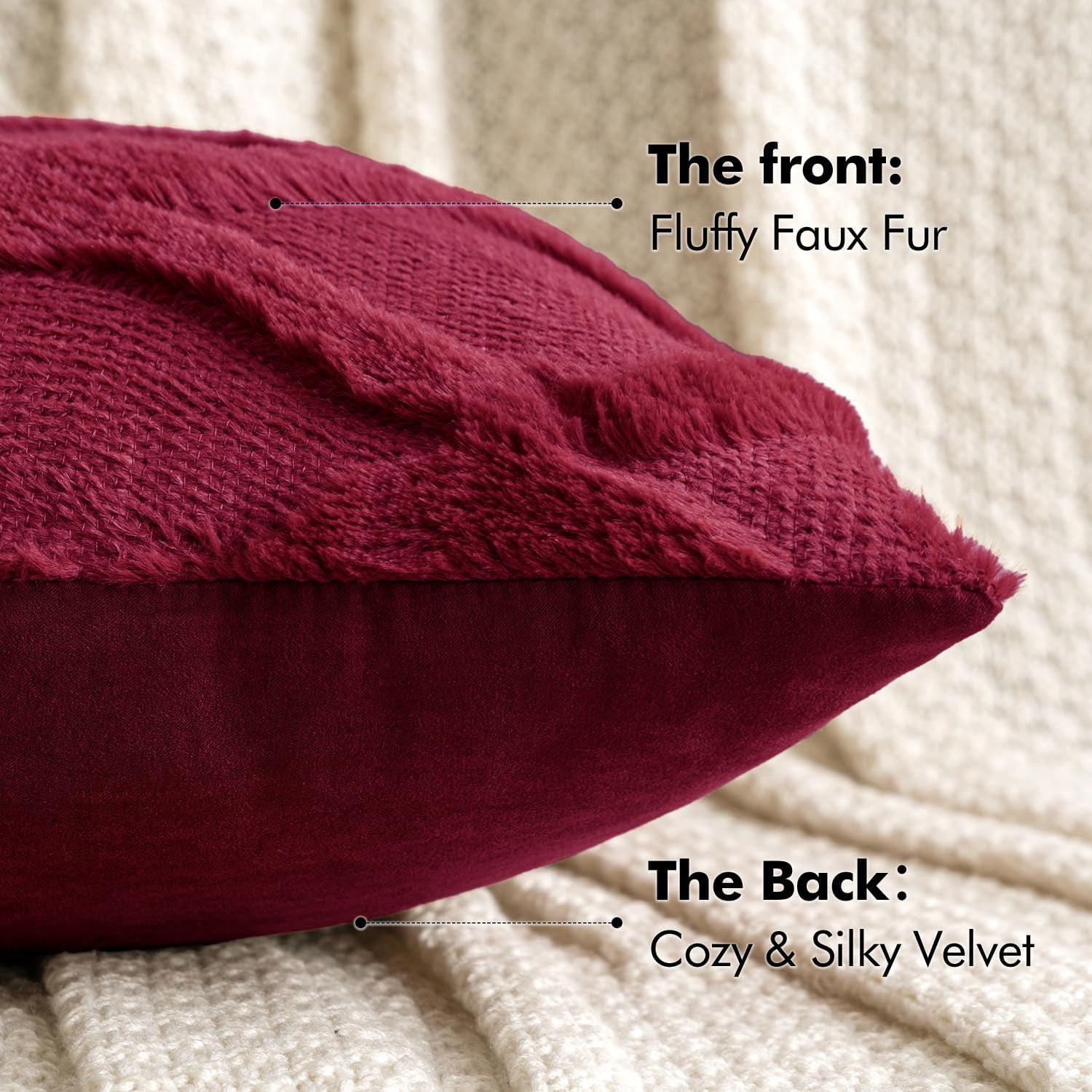Christmas Decorative Throw Pillow Covers Burgundy 18X18 Inch Set of 2, Winter Soft Plush Faux Wool Couch Cushion Covers Farmhouse Throw Pillows for Couch Bed Sofa Living Room