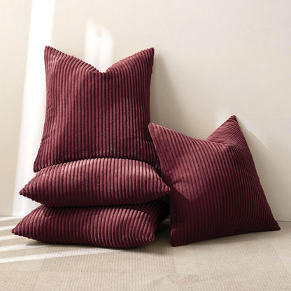 Boho Farmhouse Throw Pillow Covers 16X16 Inch Set of 4 Mordern Nordic Cushion Covers Soft Corduroy Christmas Home Decor for Couch Bed Sofa Living Room Burgundy