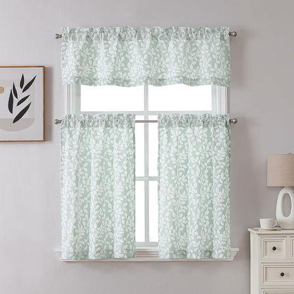 Anna White Green Valances for Windows 14 Inches Long 1 Pieces, Light Filtering Soft 3D Embossed Textured Fabric Curtains for Bedroom Basement Small Windows, 56Wx14L Inches