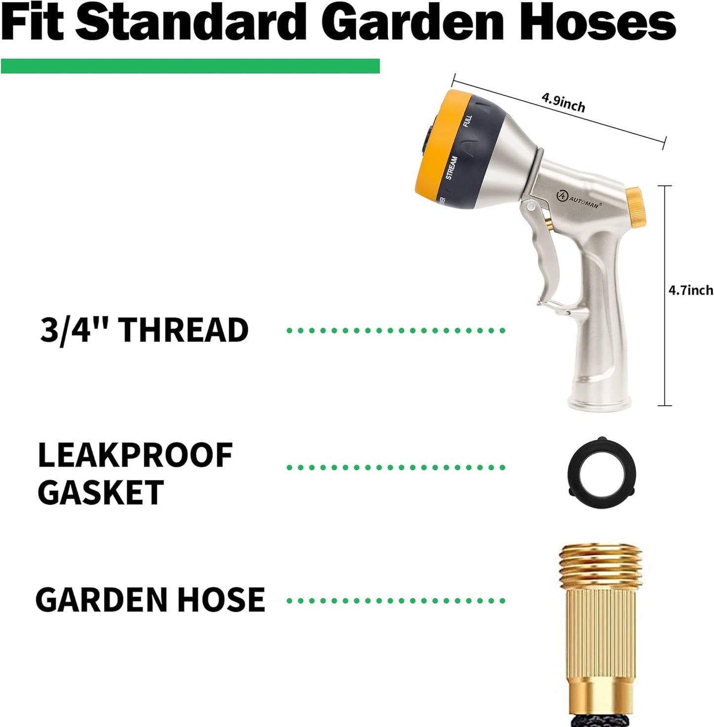 7-Pattern Garden Hose Nozzle & 100% Metal Hose Nozzle Sprayer with 7 Watering Modes
