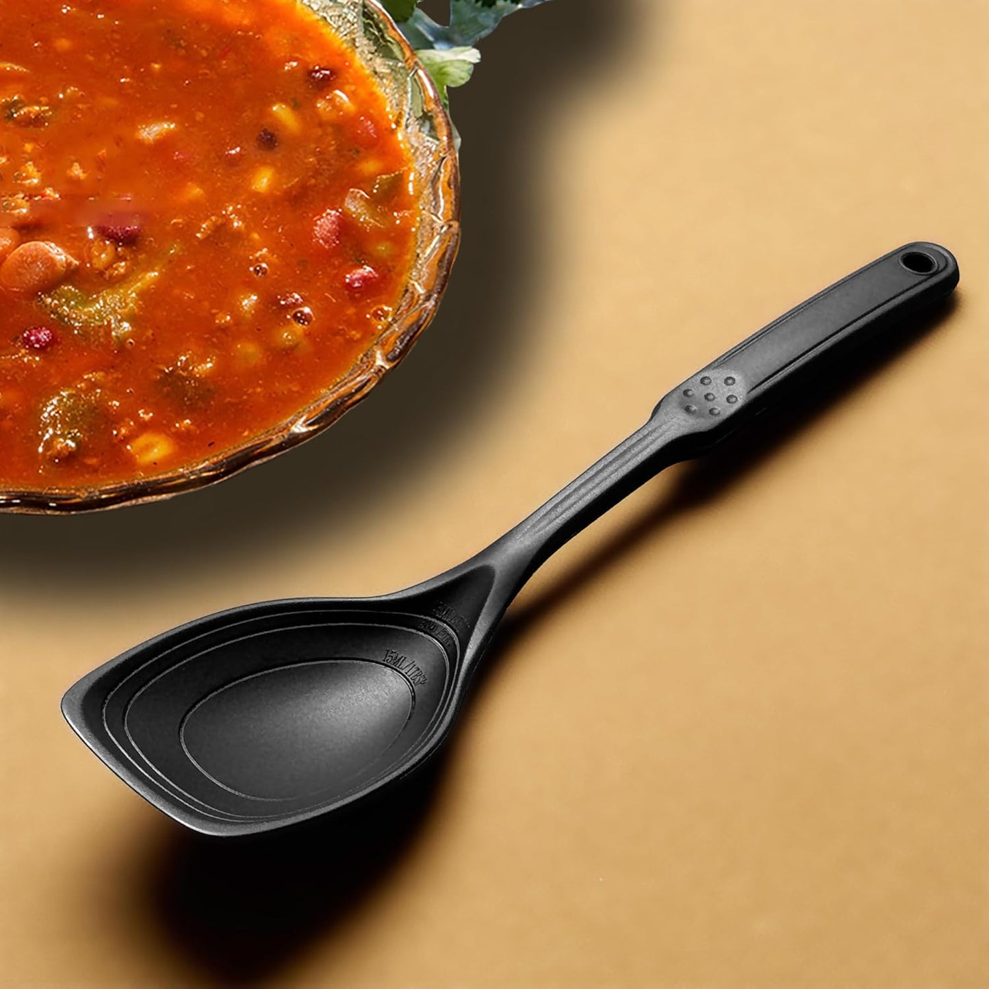 2 Pack Large Silicone Cooking Spoon, Non-Stick Slotted and Solid Spoon Set with Deep Bolw and Measurement Mark for Mixing, Serving, Draining, Scooping, Scraping, Heat Resistant Kitchen Utensils, Black
