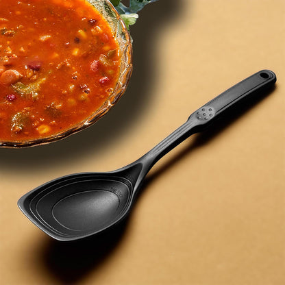 2 Pack Large Silicone Cooking Spoon, Non-Stick Slotted and Solid Spoon Set with Deep Bolw and Measurement Mark for Mixing, Serving, Draining, Scooping, Scraping, Heat Resistant Kitchen Utensils, Black