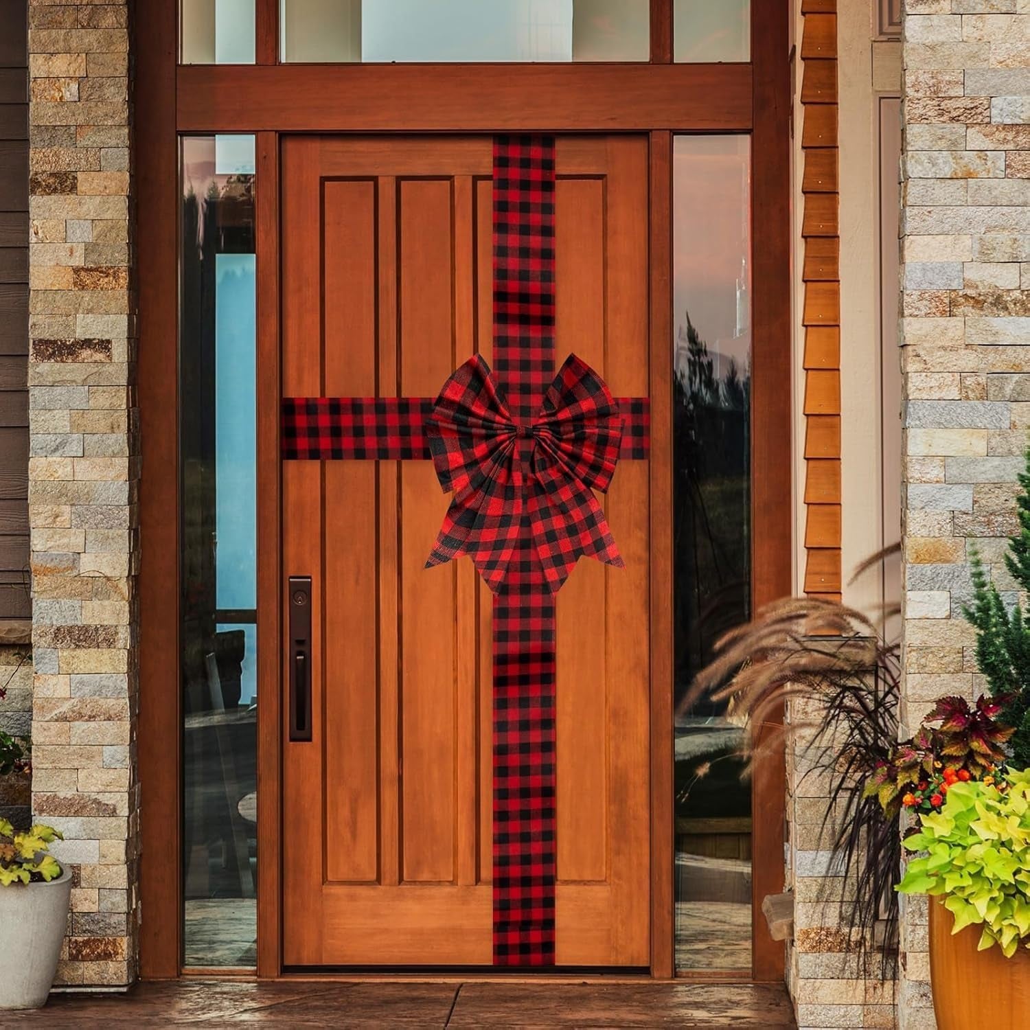 14 Ft Christmas Cabinet Door Ribbons Bows Large Christmas Burlap Plaid Red Ribbons Bows Kitchen Ribbons Bows Christmas Kitchen Decorations for Christmas Home Kitchen (Red-B)
