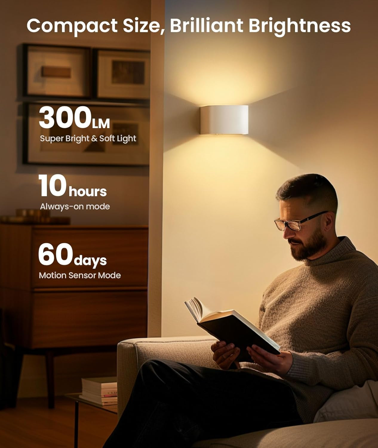 Motion Sensor Wall Light with Remote Control 3 Colors Wireless Wall Lamp LED Indoor up and down Wall Sconce 5000Mah Rechargeable Battery Powered Wall Lamps Brightness Adjustable, White 1 Pack