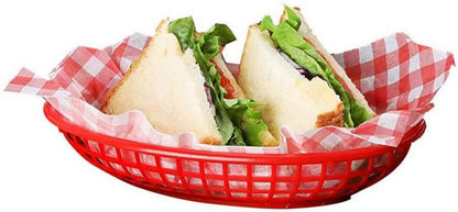 Retro Style Fast Food Basket (12Pk) and Checkered Deli Liner (100 Pk) Combo. Fast Food Basket Are Dishwasher Safe. Disposable Deli Paper Squares for Easy Cleanup (Red)