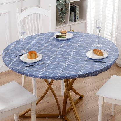 Round Vinyl Fitted Tablecloth with Flannel Backing Elastic Edge Design Table Cover Waterproof Oil-Proof PVC Table Cloth Stain-Resistant Best for 32"-36" Round