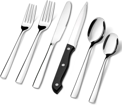 48-Piece Silverware Set with Steak Knives for 8, 18/8 Stainless Steel Flatware Cutlery Set for Home Kitchen Restaurant Hotel, Kitchen Utensils Set, Mirror Polished, Dishwasher Safe