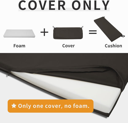 42X18X3 Inch Waterproof Outdoor Couch Bench Cushion Covers Only Replacement Non-Slip Patio Seat Cushion Slipcover with Zipper and Adjustable Straps Dark Brown