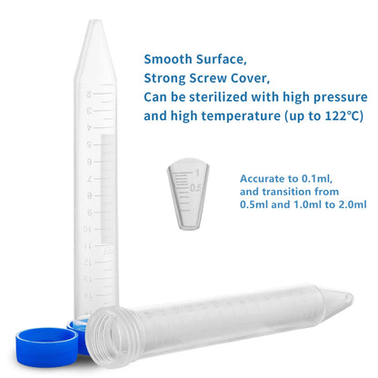Ackers Conical Centrifuge Tubes 15Ml, 100 Pcs Sterile Plastic Test Tubes with Screw Caps, Polypropylene Container with Graduated and Write-On Spot, Non-Pyrogenic, Dn/Rnase Free