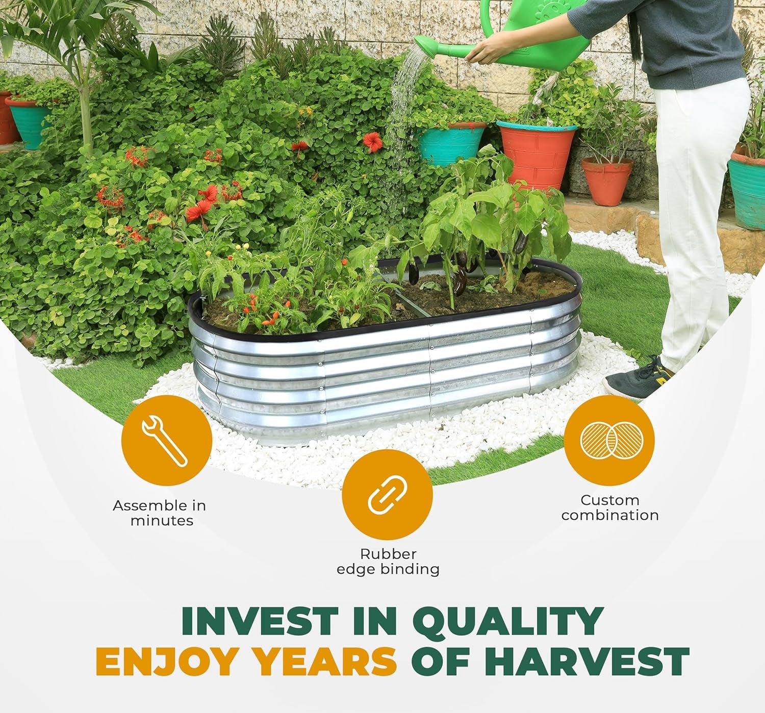 Galvanized Raised Garden Bed Kit 4X2X1Ft, Planter Box Raised Garden Beds Outdoor, Easy Assembly Metal Raised Bed for Gardening Vegetables, Fruits, Flowers - Pack of 01 - Silver