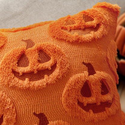 Fall Halloween Throw Pillow Covers 18X18 Decorative Pumpkin Pattern Pillowcases Soft Plush Faux Wool Cushions for Home Patio Sofa Couch,Orange