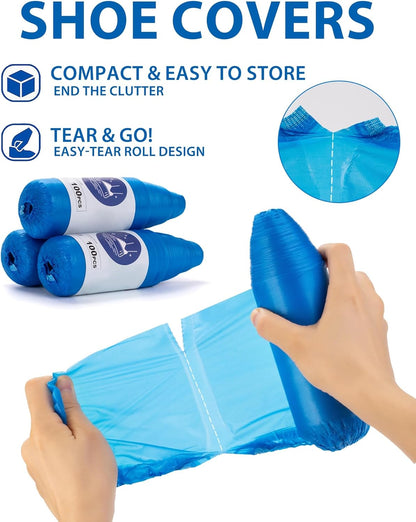 Shoe Covers Disposable Non-Slip, Waterproof Boot Covers with Compact Roll for Easy Storage, 100 Pack Plastic Shoe Covers for Indoor Use, Home Cleaning,Visting, One Size Fits Most