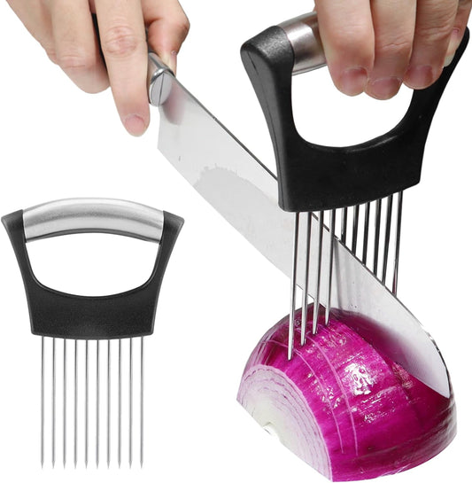 Onion Holder for Slicing, Onion Cutter Vegetable Chopper, Stainless Steel Tomato Slicer Vegetable Cutter for Potato, Avocados, Eggs, Food Slicer Assistant Tool for Fruit Lemon and Meat