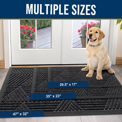 Front Door Mat outside Entrance, Sturdy Natural Dirt Trapper, Heavy Duty Rubber Doormat, Low Profile Non-Slip Backing, Easy Clean Floor Mat for Indoor Outdoor Entry, 29.5X17 Inch, Black
