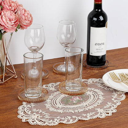 Modern Amber Glass Coaster Set of 5 - Elegant Round Coasters for Drinks, Ideal for Coffee Tables, Offices, Kitchens, Bars, Dining Rooms, Living Rooms, and Patios