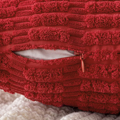 Pack of 2 Christmas Red Corduroy Decorative Pillow Covers 18X18 Inch Soft Boho Striped Throw Pillow Covers Modern Farmhouse Home Decor for Sofa Living Room Couch Bed