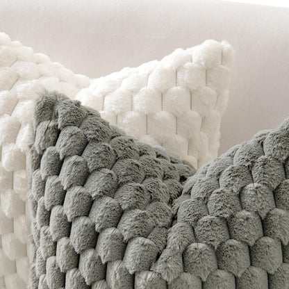 Grey Faux Fur Decorative Throw Pillow Covers 18X18 Inch Set of 2 Super Soft Cozy Plush Cushion Cases Luxury Fluffy Pillowcases for Sofa Couch Bed Living Room