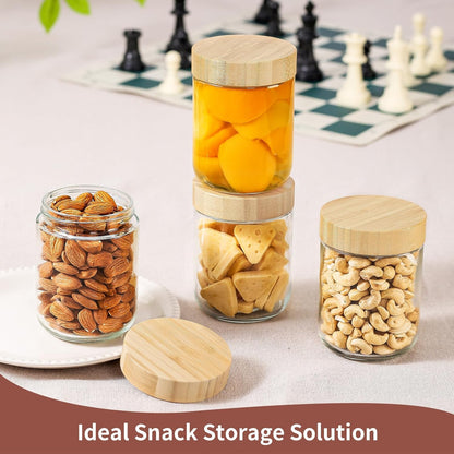 16 oz Glass Storage Jars with Bamboo Lids - 4 Pack Airtight Wide Mouth Containers for Meal Prep, Salads, Chia Pudding, Snacks, Yogurt, Sugar, Spice, and Cereal