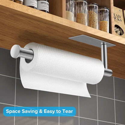 2Nd Gen Paper Towel Holder under Cabinet No Drilling, [More Sturdy] Self Adhesive or Drilling Paper Towel Holder Wall Mount for Kitchen, RV, [Fit Mega Paper Towel Roll] SUS304 Stainless Steel
