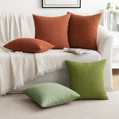 Pack of 2 Fall Pillow Covers 18X18 Inch Granules Soft Corduroy Decorative Throw Pillow Covers for Couch Cushion Sofa Bedroom Living Room, Dark Rust