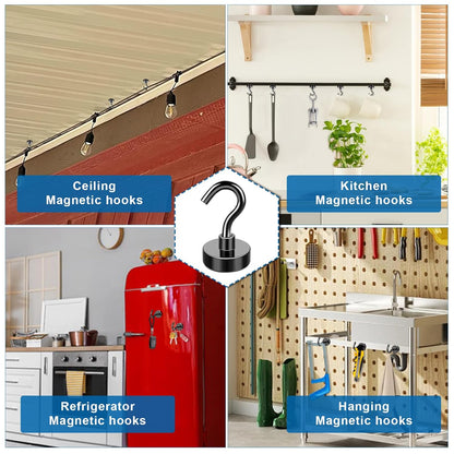 Black Magnetic Hooks, 30Lbs Strong Magnetic Hooks Heavy Duty with Epoxy Coating for Refrigerator, Magnetic Cruise Hooks for Hanging, Classroom, Office, and Kitchen - Pack of 12
