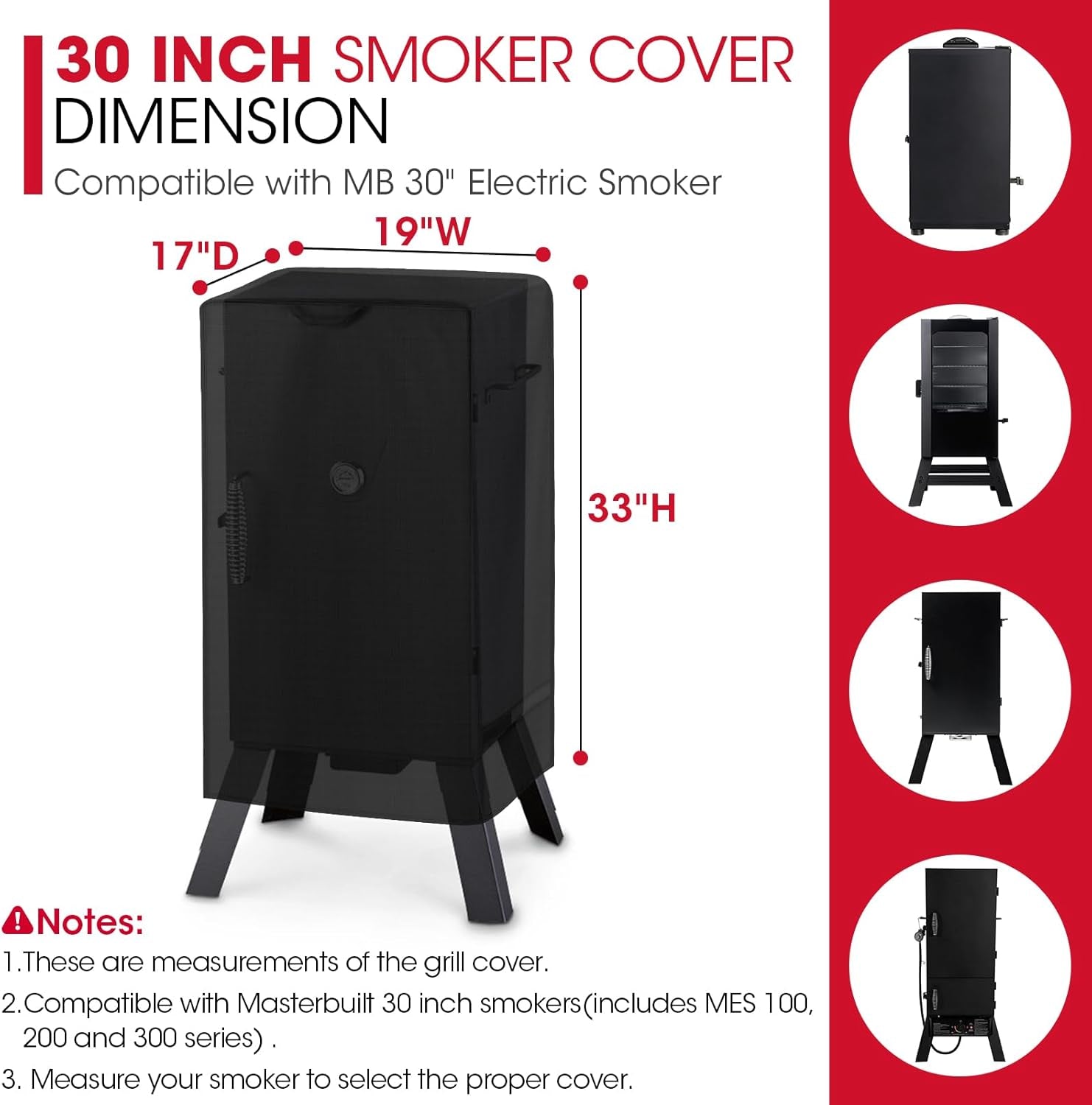 30 Inch Electric Smoker Cover for Masterbuilt, Unique UV Resistant Waterproof Vinyl with Polyester Lining, Outdoor Digital Propane Vertical Smoker Cover, 19" W X 17" D X 33" H