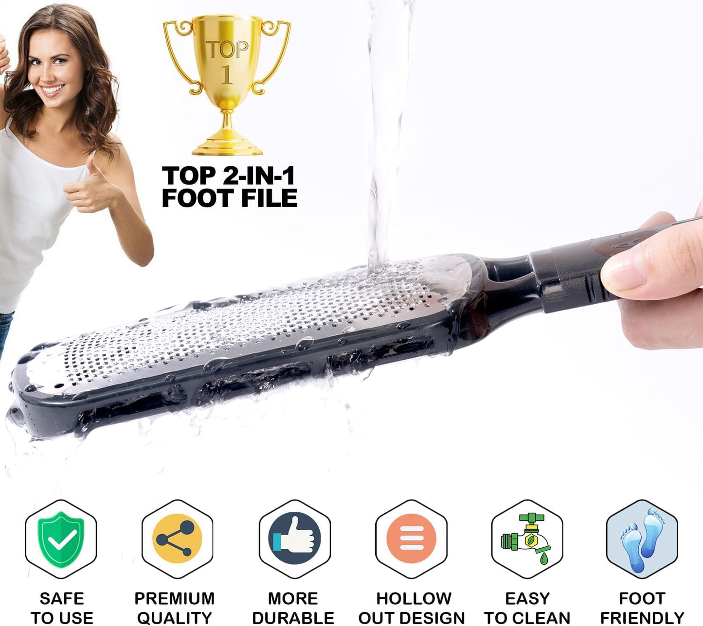 Foot File for Dead Skin, Double Sided Callus Remover for Feet, Metal Foot Scrubber for Cracked Heel, Professional Foot Scraper Rasp Pedicure Tool to Remove Hard Skin - 2 in 1 Foot File