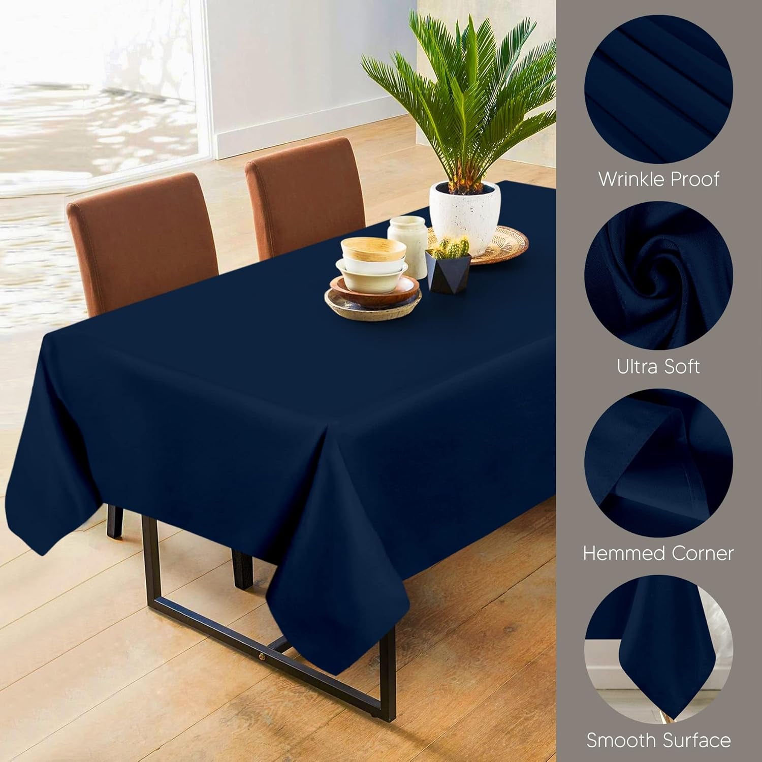 2 Pack 6 Foot Rectangle Table Cloth [60X102 Inches, Navy Blue] Stain and Wrinkle Resistant Tablecloth Washable Polyester Cover for Dining, Buffet Parties, Picnic and Weddings