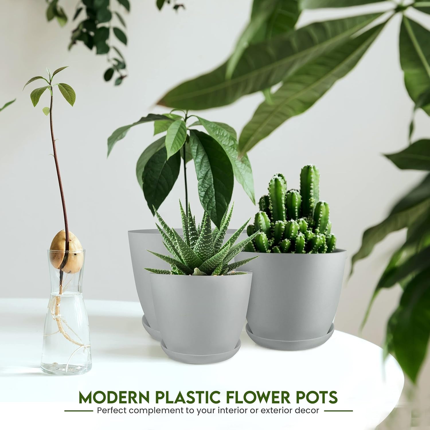 - Plant Pots Indoor with Drainage - 7/6.6/6/5.3/4.8 Inches Flower Pots for Indoor Planter - 5 Pack Plastic Planters - Ideal for Stocking Stuffers or Home Christmas Decorations - Gray