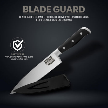 8 Inch Chef Kitchen Knife Cooking Knife Carbon Stainless Steel with Sheath and Ergonomic Handle Chopping Meat for Professional Use Black