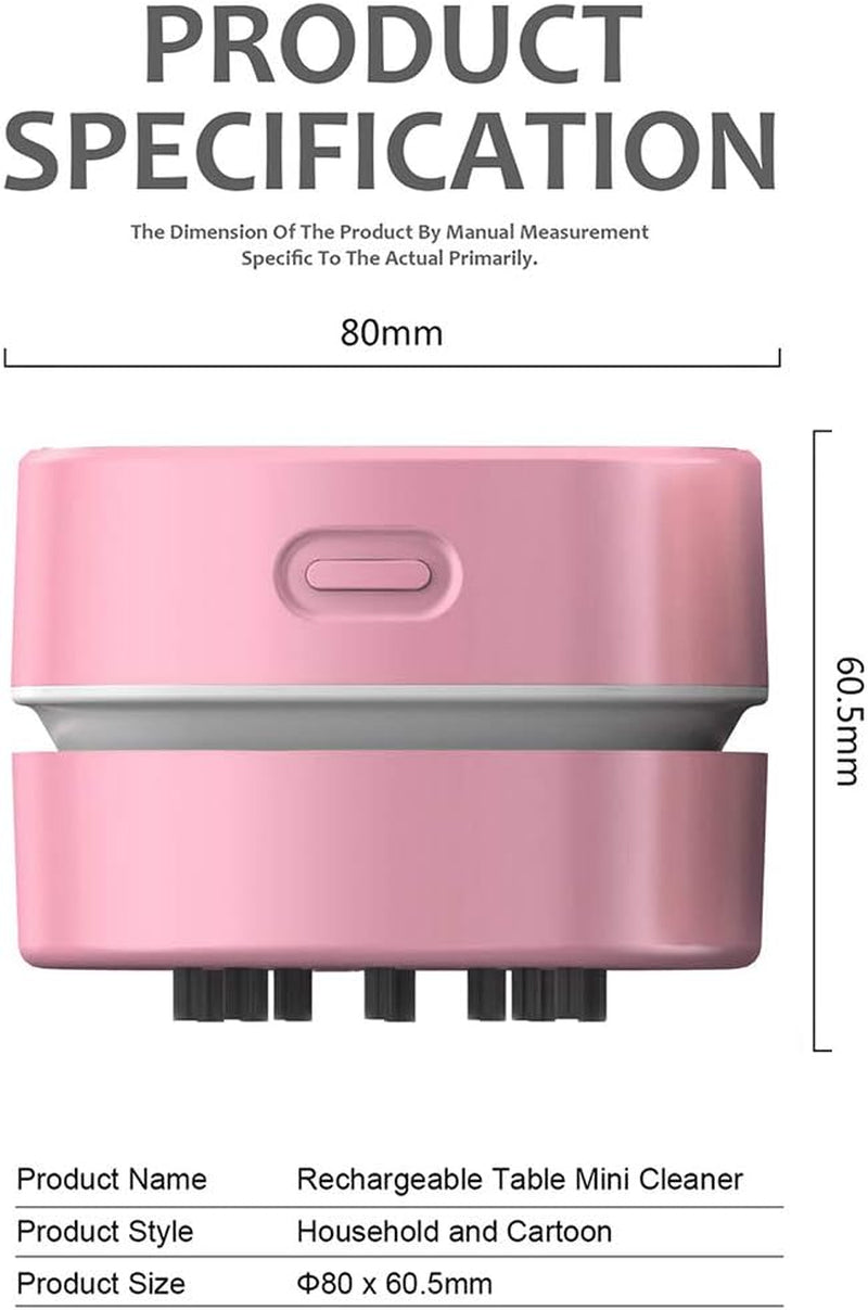 Desktop Vacuum Cleaner,Mini Table Dust Sweeper Energy Saving,High Endurance up to 400 Mins,Cordless&360º Rotatable for Cleaning Hairs,Crumbs,Computer Keyboard of Gifts for Kids (Pink)