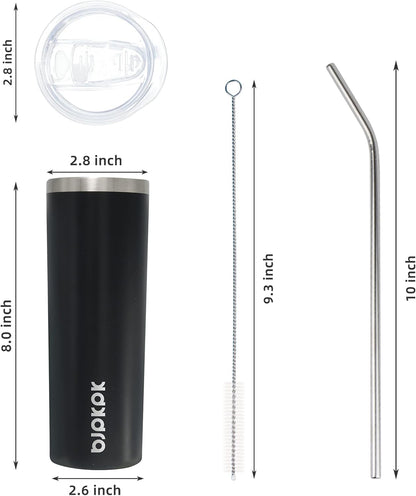 Black Skinny Stainless Steel Tumblers 20 Oz Slim Insulated Reusable Coffee Travel Water Tumbler Cup with Lid