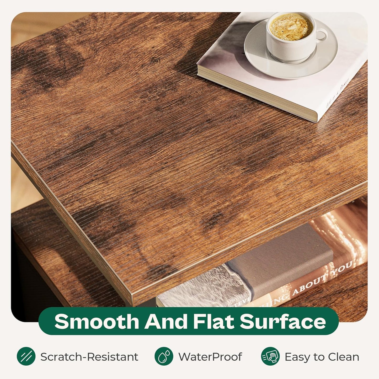 Set of 2 Nightstands with Fabric Drawers and Open Shelves, Rustic Brown Metal Frame Side Tables for Bedroom Storage