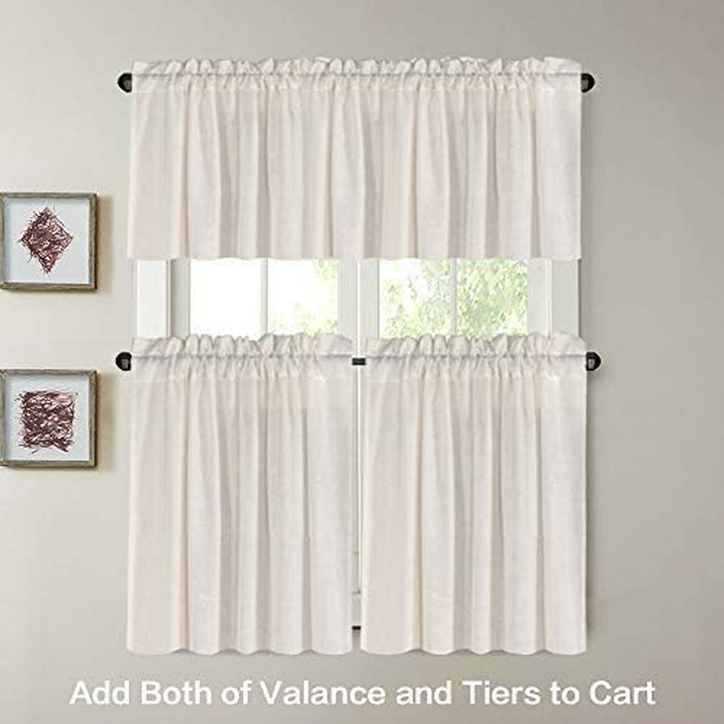 Natural Linen Kitchen Curtains 36 Inch Length Textured Flax Curtain Tiers for Bathroom/Kitchen Windows Rod Pocket Small Curtains (2 Panels, Natural)