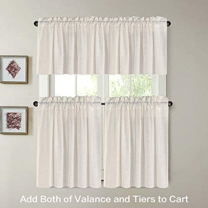 Natural Linen Kitchen Curtains 36 Inch Length Textured Flax Curtain Tiers for Bathroom/Kitchen Windows Rod Pocket Small Curtains (2 Panels, Natural)