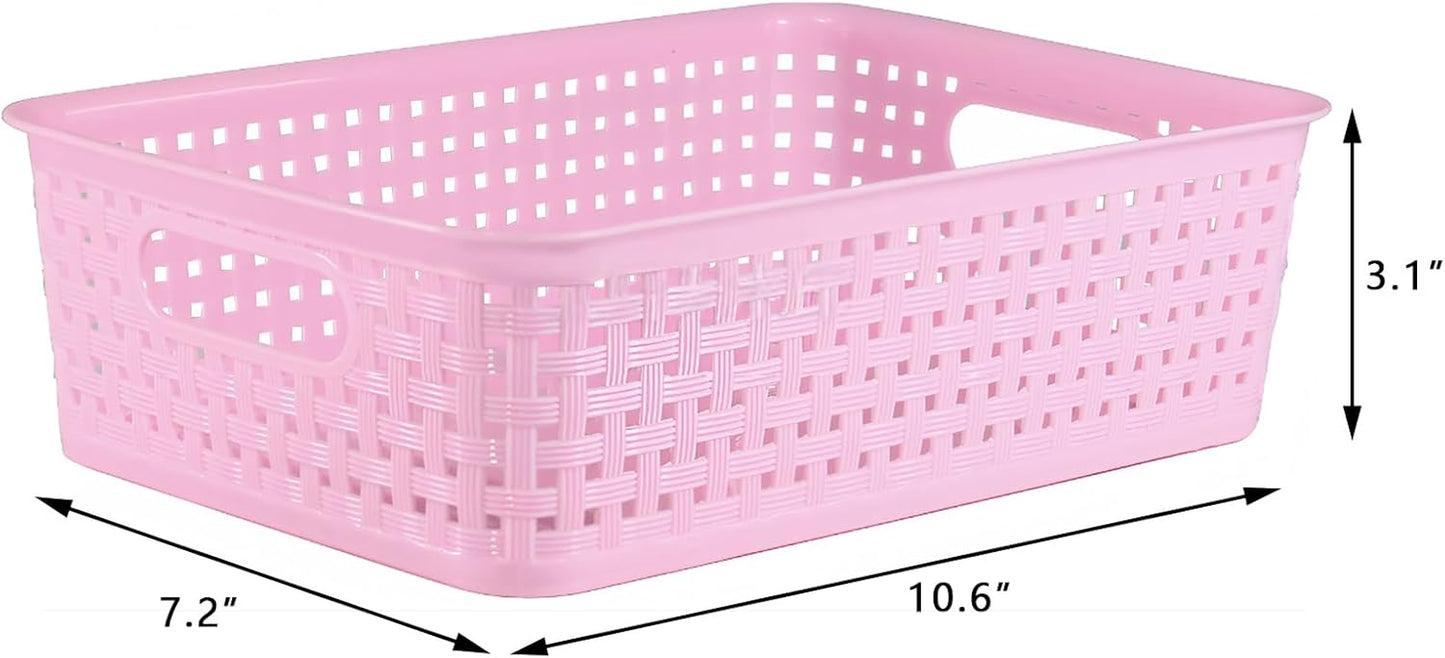 8 Pack Small Pantry Organization and Storage Bins - Household Organizers for Laundry Room, Bathrooms, Bedrooms, Kitchens, Cabinets, Countertops, under Sink or on Shelves (Pink)