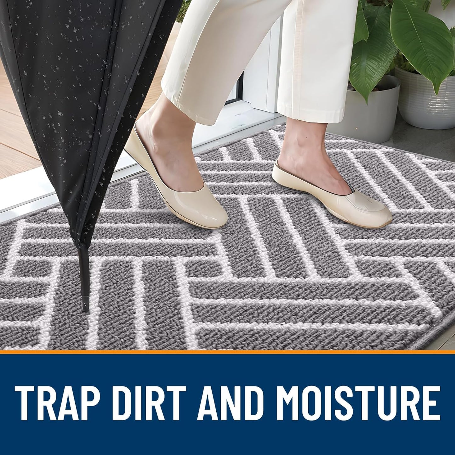 Indoor Door Mat, 32X20 Inch, Dirt Resistant and Absorbent, Non-Slip Rubber Backing Floor Mats, Easy Clean Low-Profile Doormat for Entryway, Front Door, and inside Entrance, Grey