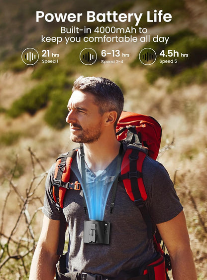 Latest Portable Waist Fan with LED Display, Personal Cool Clip Fan with 5 Speeds, 11000 RPM Strong Airflow, Undershirt Clip with 21H Working Time, Wearable Belt Design for Outdoor Jobsite Farm