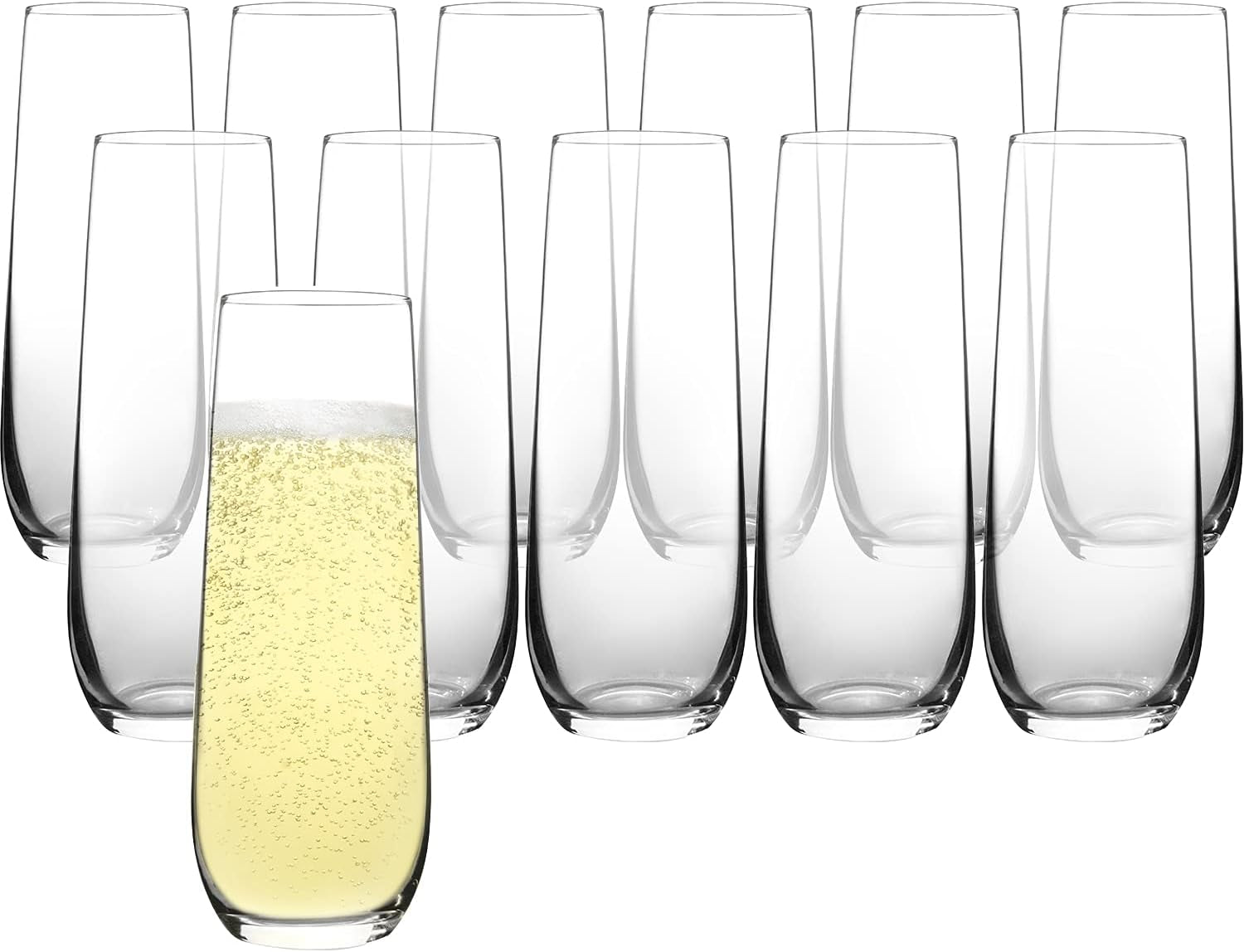 Set of 12 Stemless Crystal Champagne Flutes, 8 Oz Prosecco and Mimosa Glasses