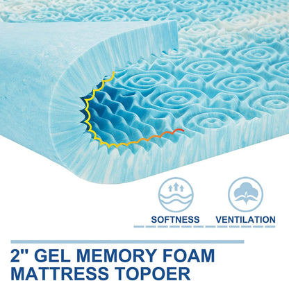 2 Inch Mattress Topper 5-Zone Memory Foam Mattress Topper Pressure Relieve Soft Mattress Pad, Certipur-Us Certified, Twin Size Blue