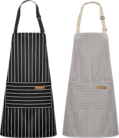 2 Pack Kitchen Aprons, Apron for Cooking with 2 Pockets for Men Women Adjustable Bib Chef Apron
