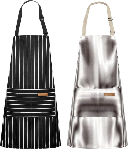 2 Pack Kitchen Aprons, Apron for Cooking with 2 Pockets for Men Women Adjustable Bib Chef Apron