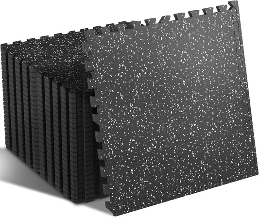 24-Piece High-Density EVA Foam Exercise Mats with Rubber Top, 0.4'' Thickness, 96 Sq Ft Interlocking Gym Flooring for Home Use, Black/Grey